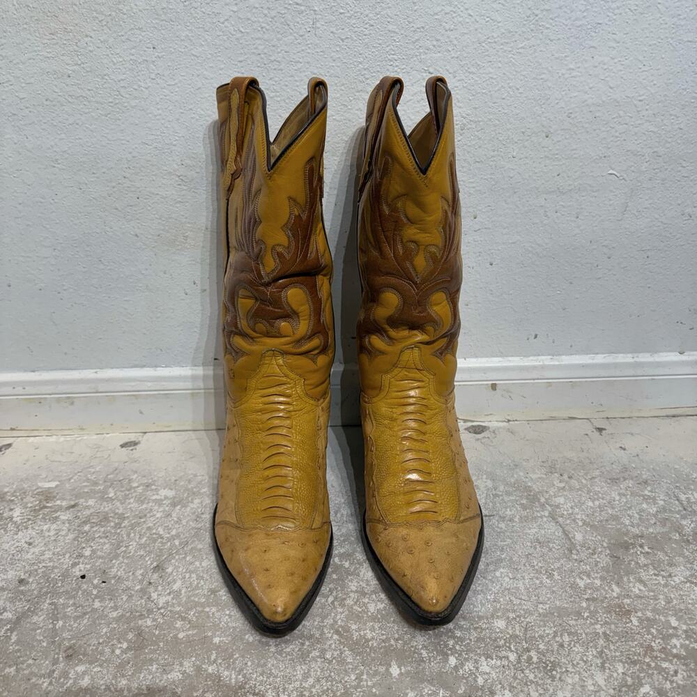 Rudel Tan Ostrich Print Western Vintage Boots Sz 11.5EE
